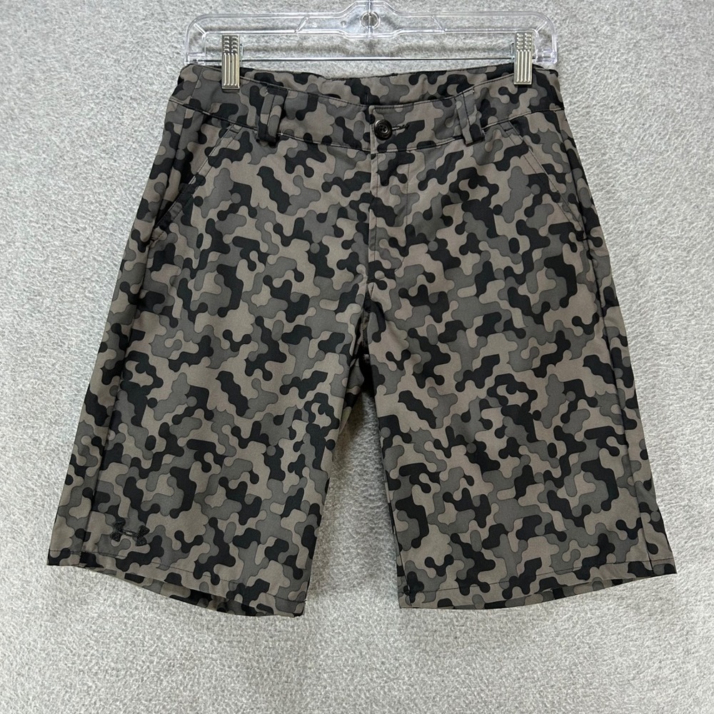 Under Armour Golf Shorts HeatGear Youth Large Grey Camo Polyester Sporty Active
